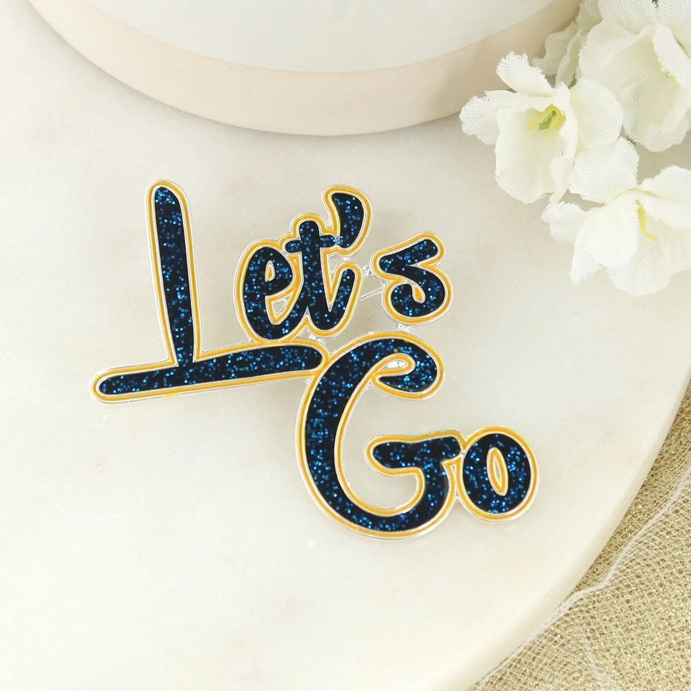 WVU Mountaineer Let's Go Pin Brooch West Virginia University Blue Gold Jewelry